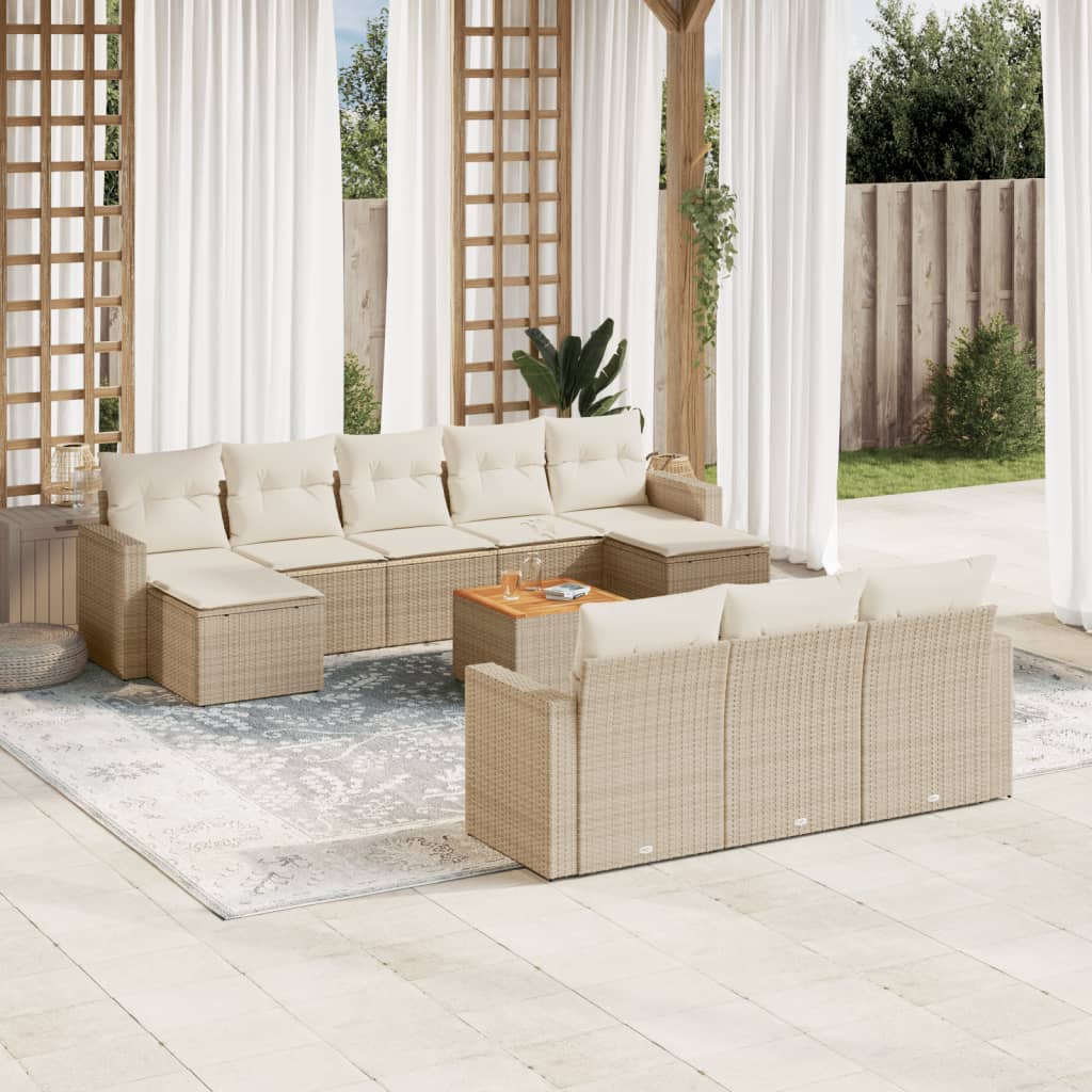 vidaXL Set de sofás de jardín 11pzas con cojines ratán sintético beige