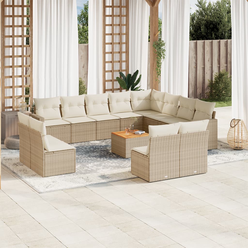 vidaXL Set sofás de jardín con cojines 13 pzas ratán sintético beige