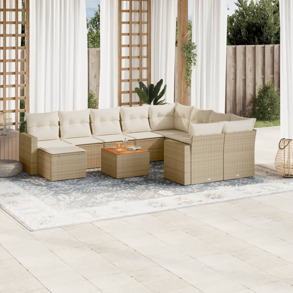 vidaXL Set de sofás de jardín 11pzas con cojines ratán sintético beige