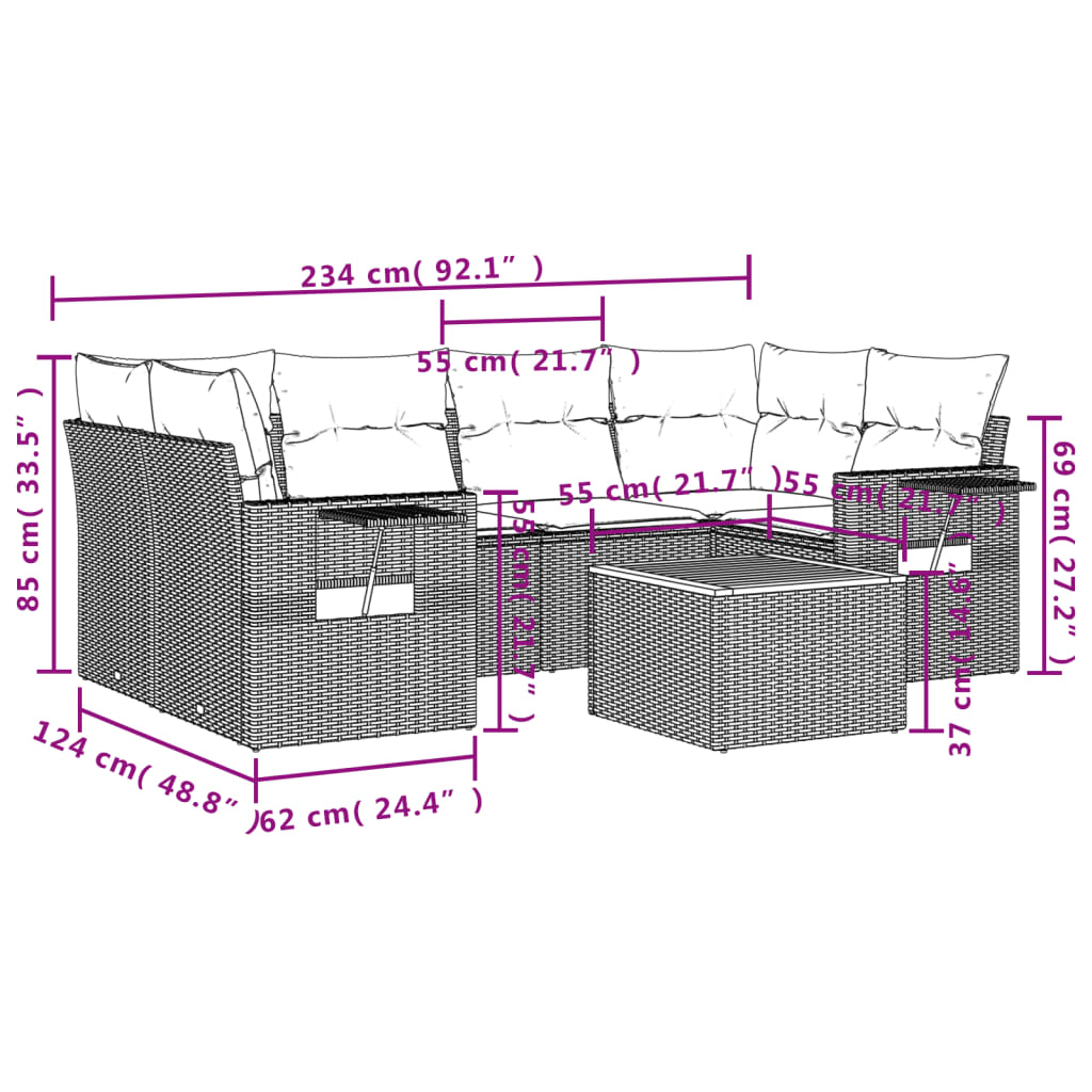 vidaXL Set sofás de jardín 7 piezas y cojines ratán sintético beige