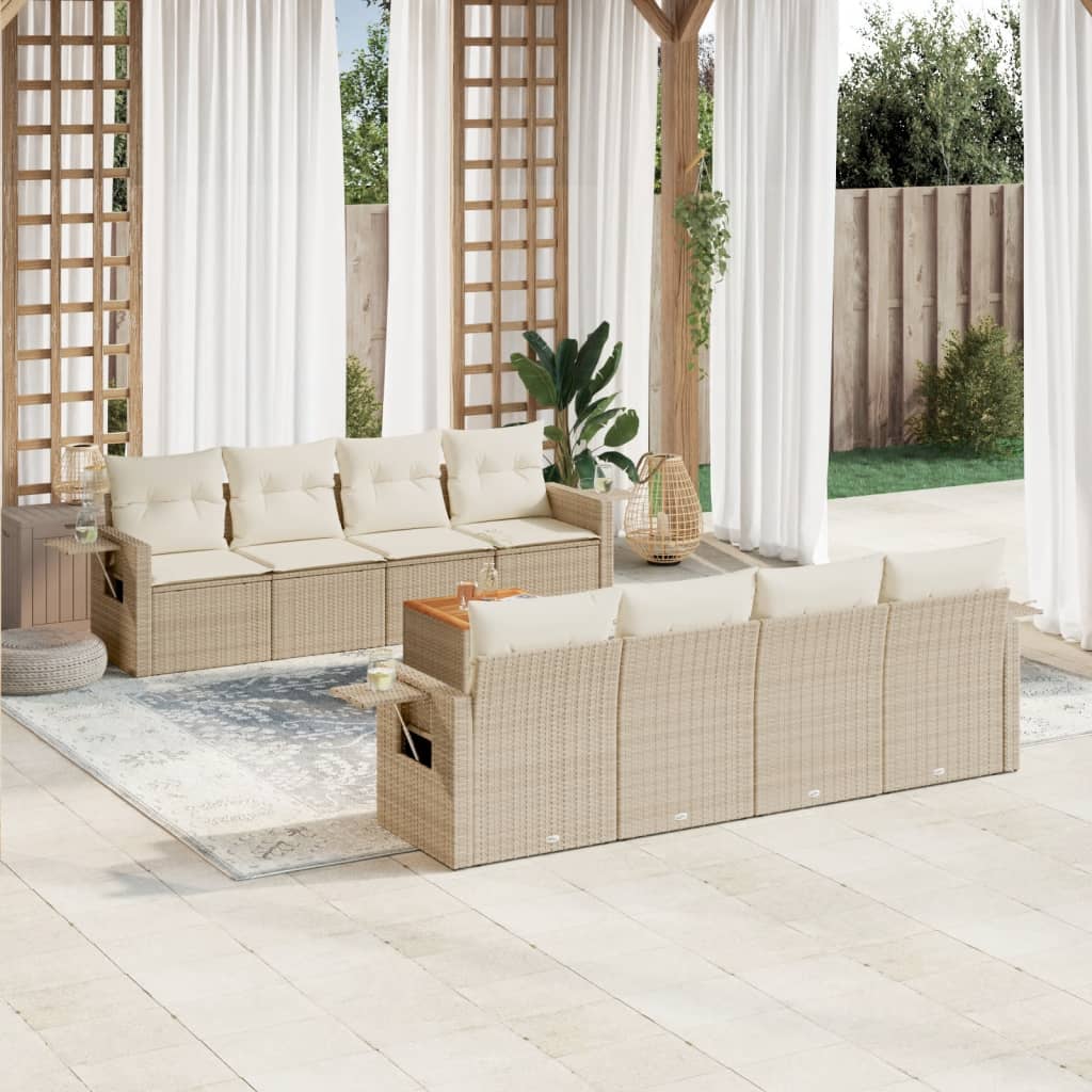 vidaXL Set de sofás de jardín 9 pzas con cojines ratán sintético beige