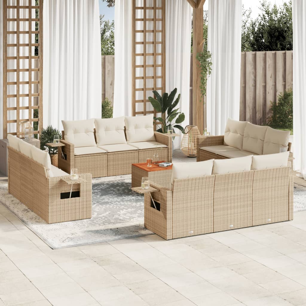 vidaXL Set sofás de jardín con cojines 13 pzas ratán sintético beige