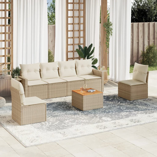 vidaXL Set sofás de jardín 7 piezas y cojines ratán sintético beige