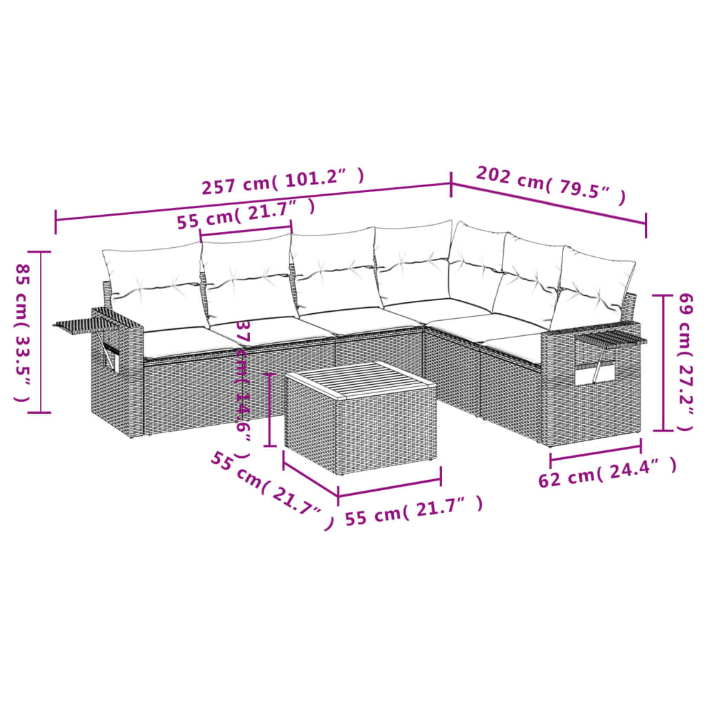 vidaXL Set sofás de jardín 7 piezas y cojines ratán sintético beige