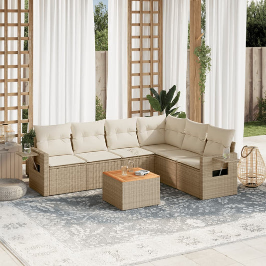 vidaXL Set sofás de jardín 7 piezas y cojines ratán sintético beige