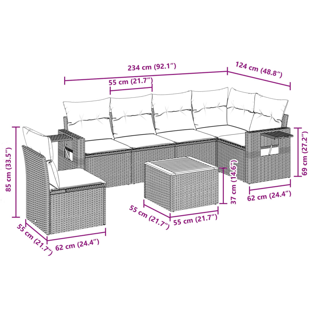 vidaXL Set sofás de jardín 7 piezas y cojines ratán sintético beige