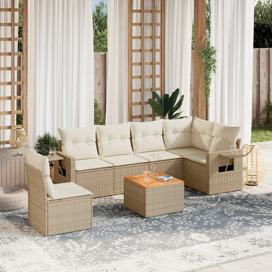 vidaXL Set sofás de jardín 7 piezas y cojines ratán sintético beige