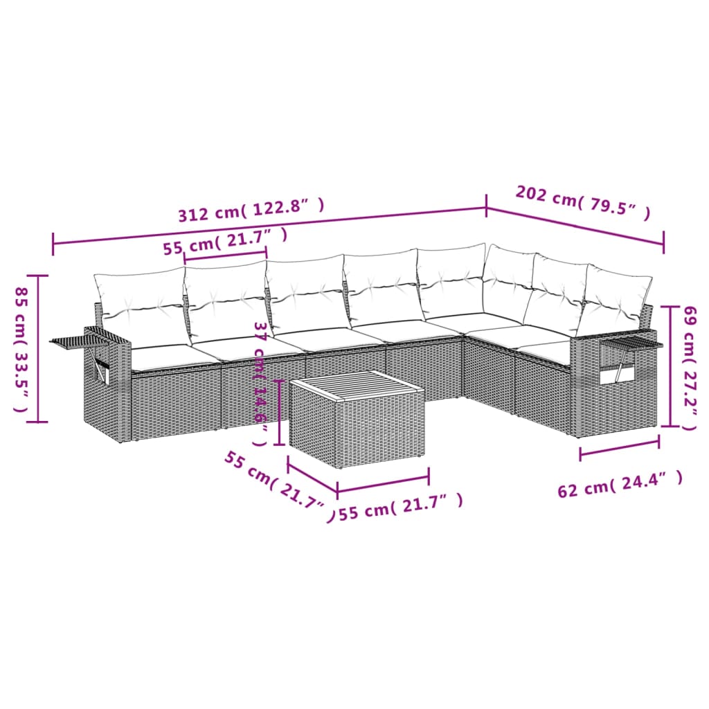 vidaXL Set de sofás de jardín 8 piezas y cojines ratán sintético negro