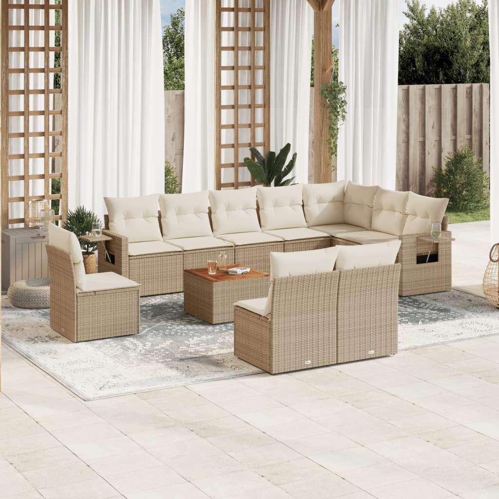 vidaXL Set de sofás de jardín 11pzas con cojines ratán sintético beige