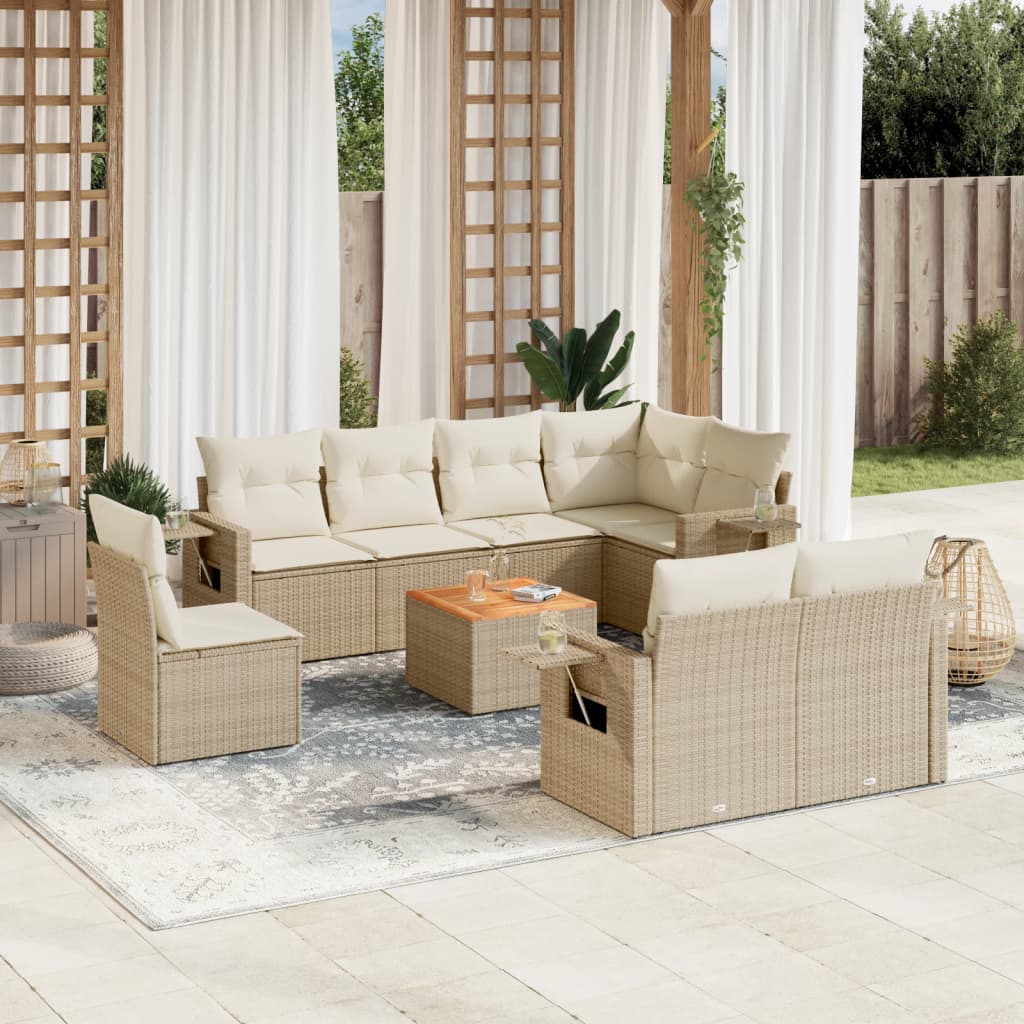 vidaXL Set de sofás de jardín 9 pzas con cojines ratán sintético beige