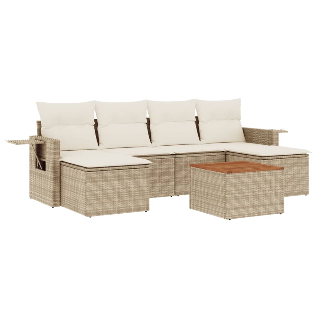 vidaXL Set sofás de jardín 7 piezas y cojines ratán sintético beige