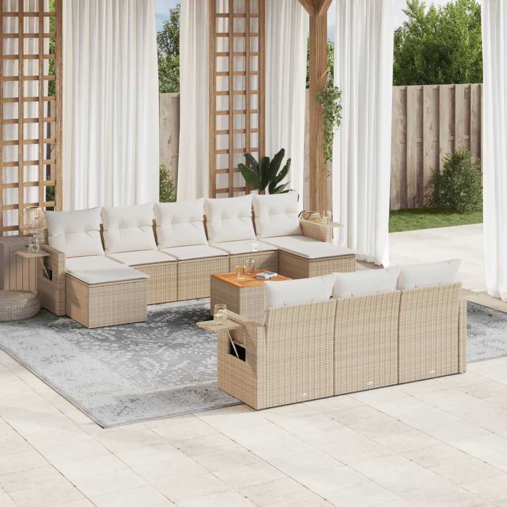 vidaXL Set de sofás de jardín 11pzas con cojines ratán sintético beige