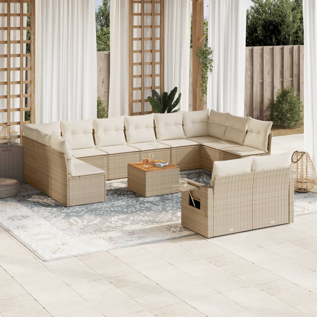 vidaXL Set sofás de jardín con cojines 13 pzas ratán sintético beige