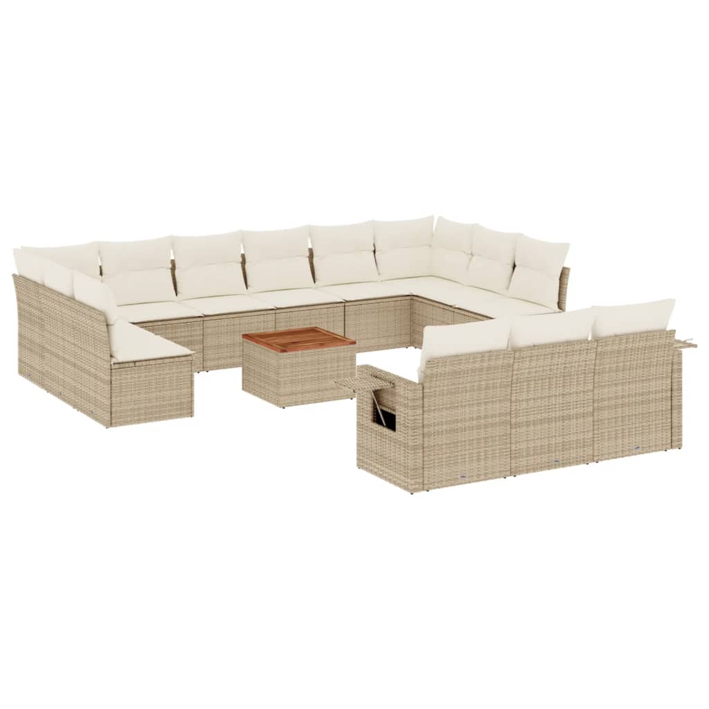 vidaXL Set sofás de jardín 14 pzas con cojines ratán sintético beige