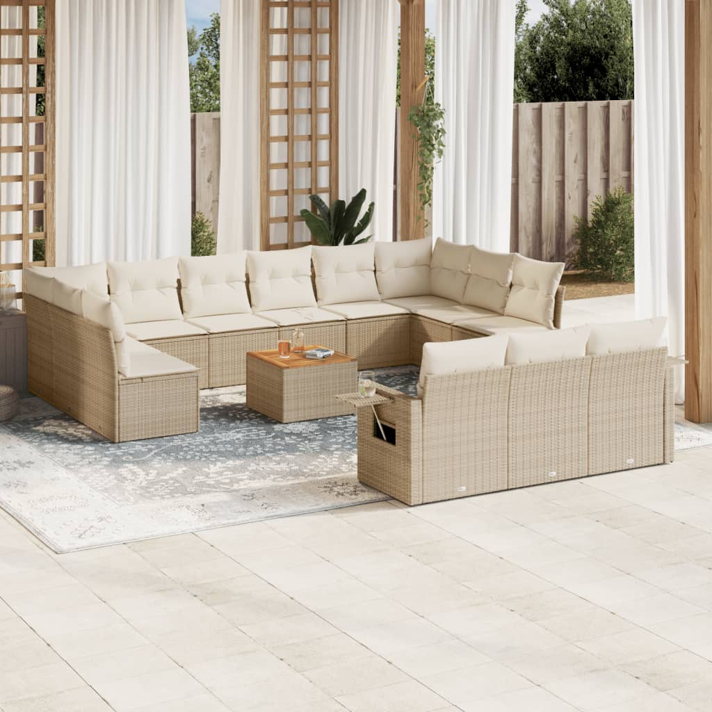 vidaXL Set sofás de jardín 14 pzas con cojines ratán sintético beige