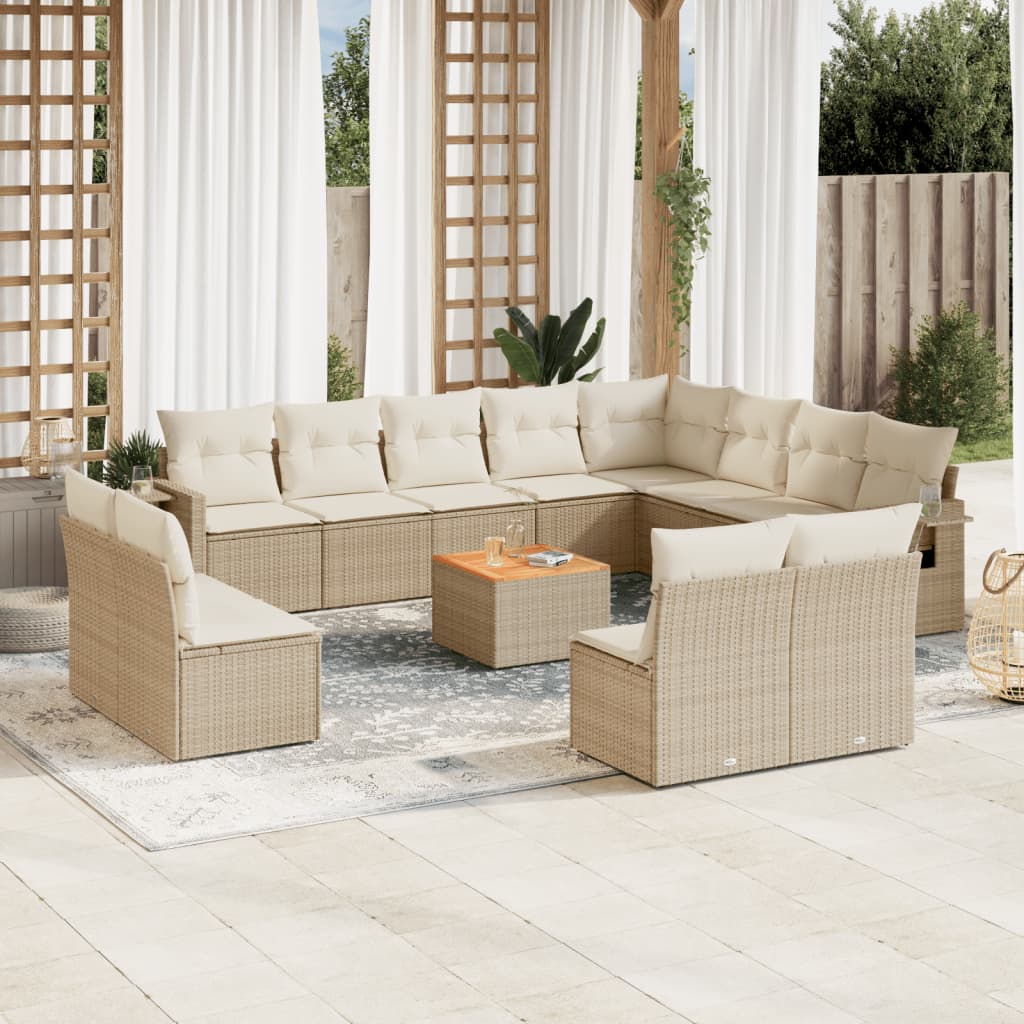 vidaXL Set sofás de jardín con cojines 13 pzas ratán sintético beige