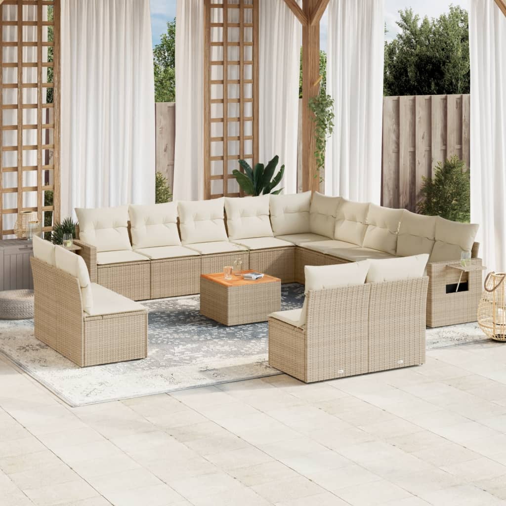 vidaXL Set sofás de jardín 14 pzas con cojines ratán sintético beige