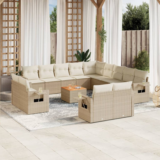 vidaXL Set sofás de jardín 14 pzas con cojines ratán sintético beige