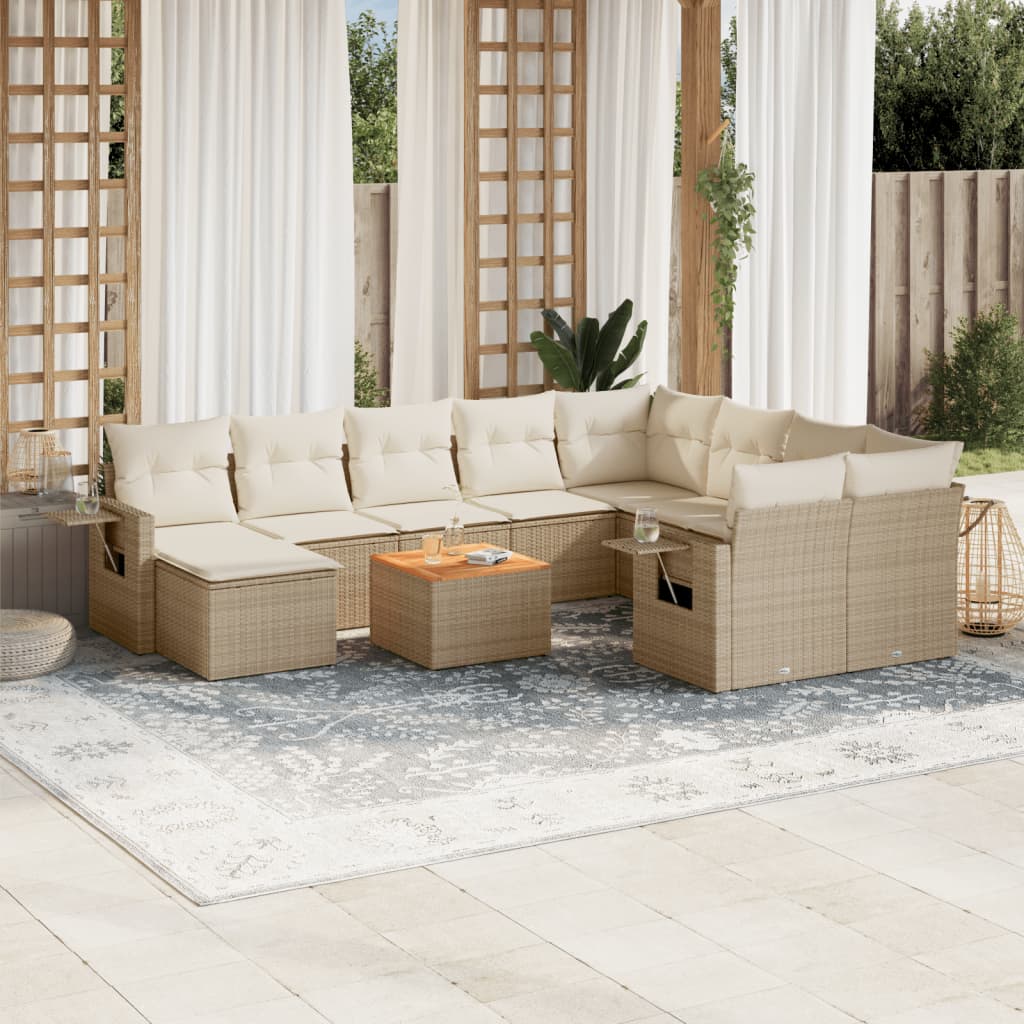 vidaXL Set de sofás de jardín 11pzas con cojines ratán sintético beige