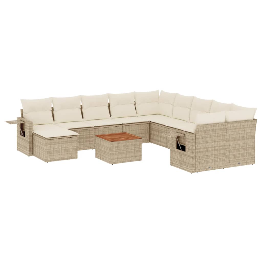 vidaXL Set de sofás de jardín y cojines 12 pzas ratán sintético beige