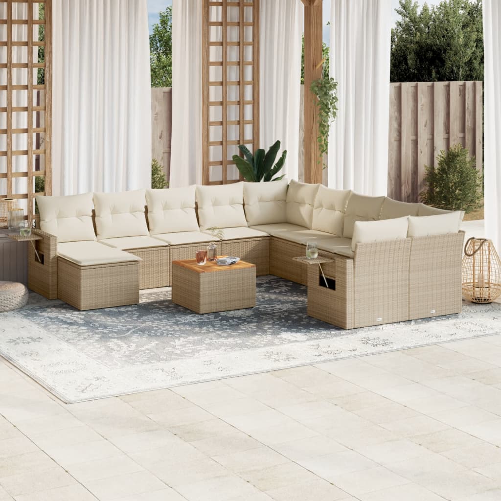 vidaXL Set de sofás de jardín y cojines 12 pzas ratán sintético beige