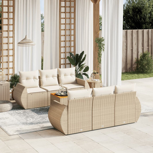 vidaXL Set sofás de jardín 7 piezas y cojines ratán sintético beige