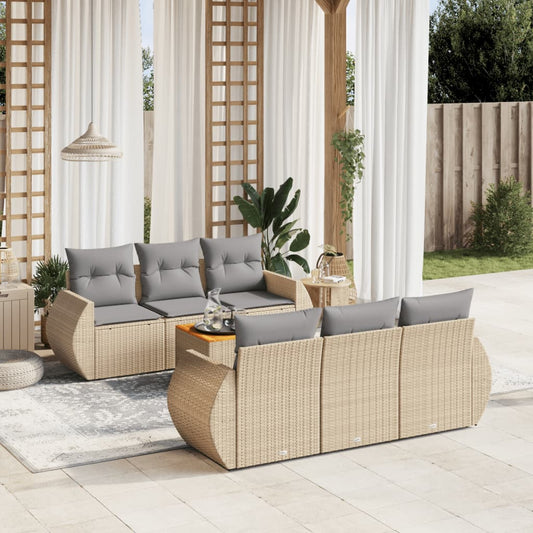 vidaXL Set sofás de jardín 7 piezas y cojines ratán sintético beige