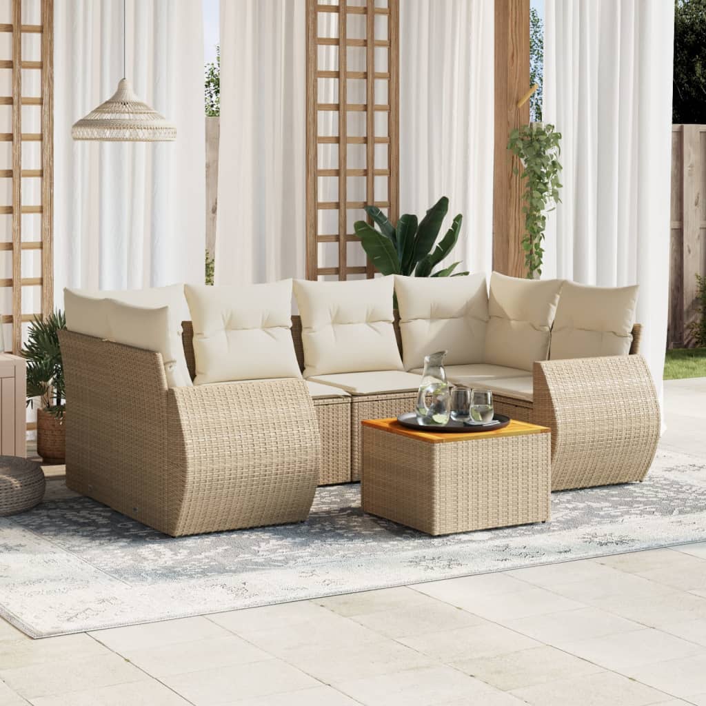 vidaXL Set sofás de jardín 7 piezas y cojines ratán sintético beige