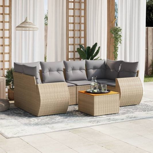 vidaXL Set sofás de jardín 7 piezas y cojines ratán sintético beige