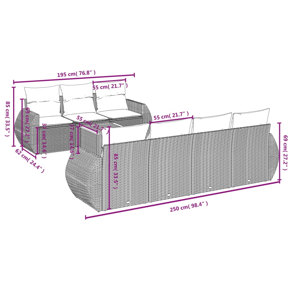 vidaXL Set de sofás de jardín 8 piezas y cojines ratán sintético negro