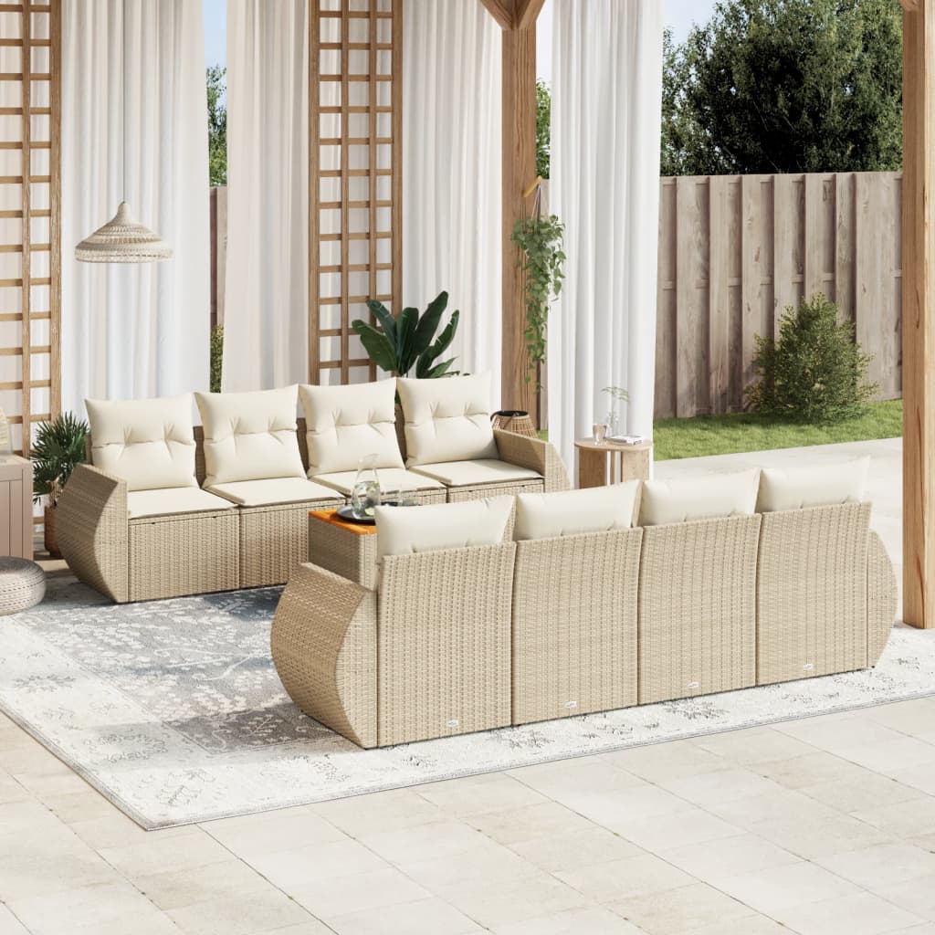 vidaXL Set de sofás de jardín 9 pzas con cojines ratán sintético beige