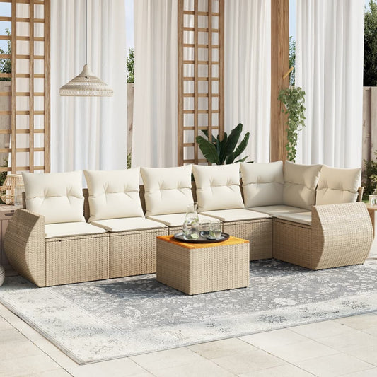 vidaXL Set sofás de jardín 7 piezas y cojines ratán sintético beige