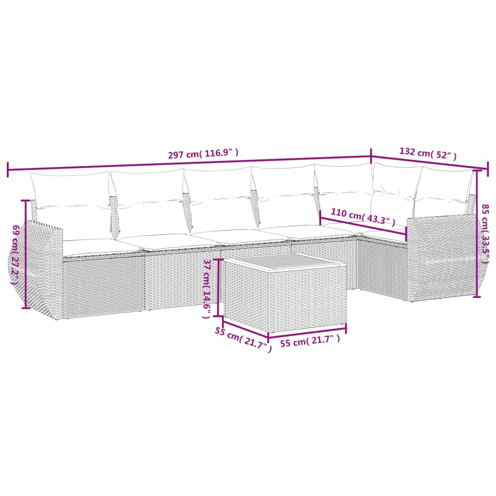 vidaXL Set sofás de jardín 7 piezas y cojines ratán sintético beige