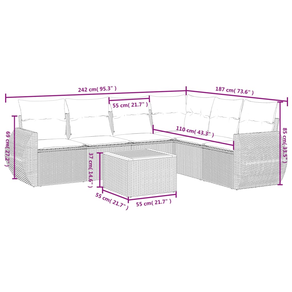 vidaXL Set sofás de jardín 7 piezas y cojines ratán sintético beige