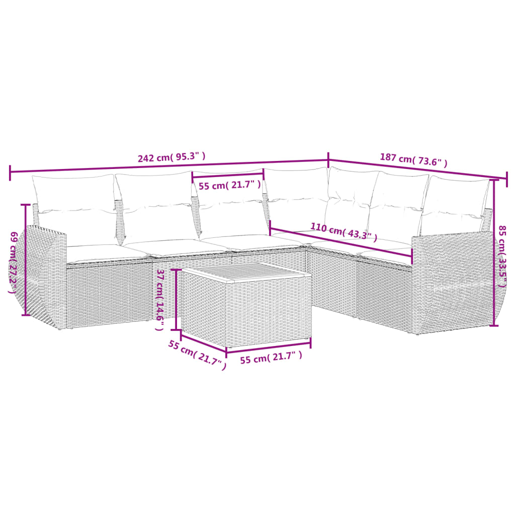 vidaXL Set sofás de jardín 7 piezas y cojines ratán sintético beige