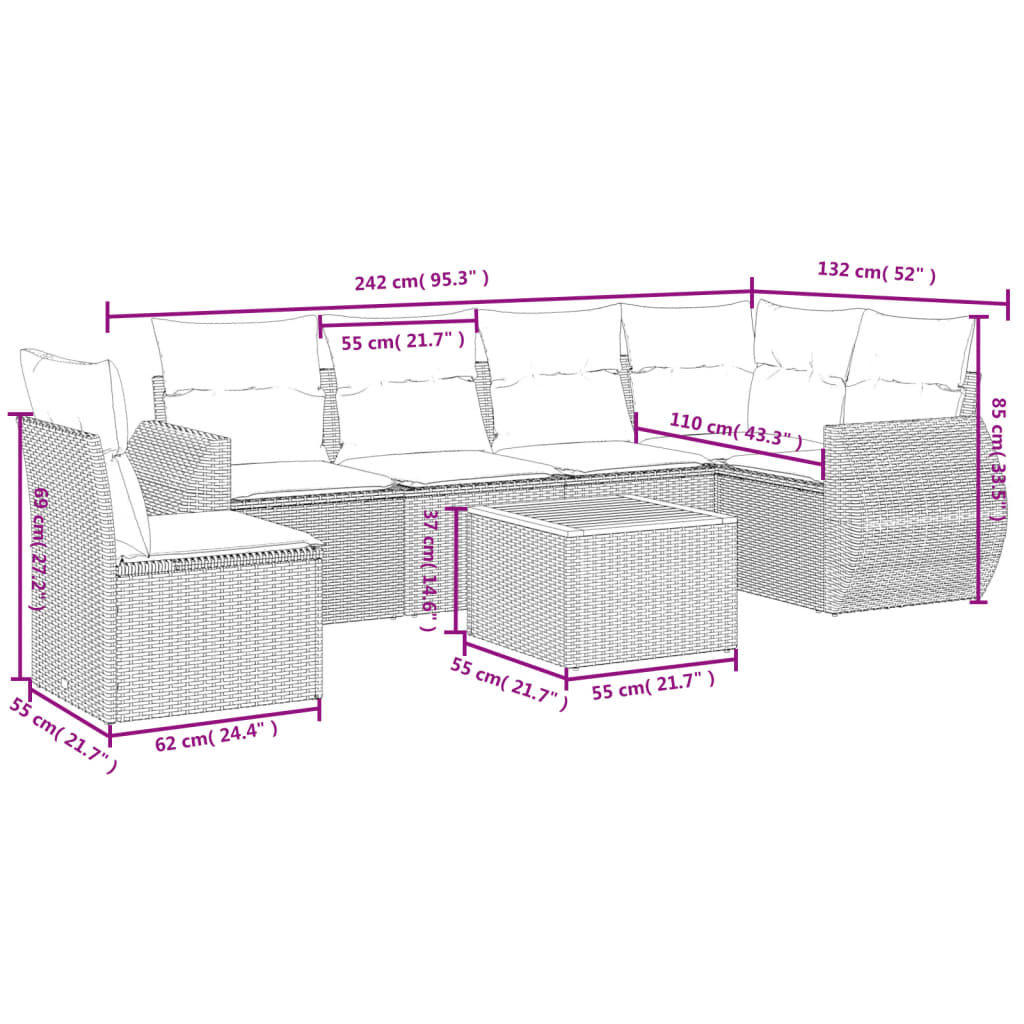 vidaXL Set sofás de jardín 7 piezas y cojines ratán sintético beige