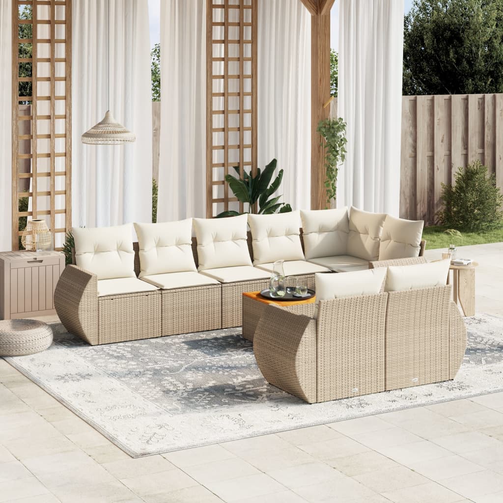 vidaXL Set de sofás de jardín 9 pzas con cojines ratán sintético beige