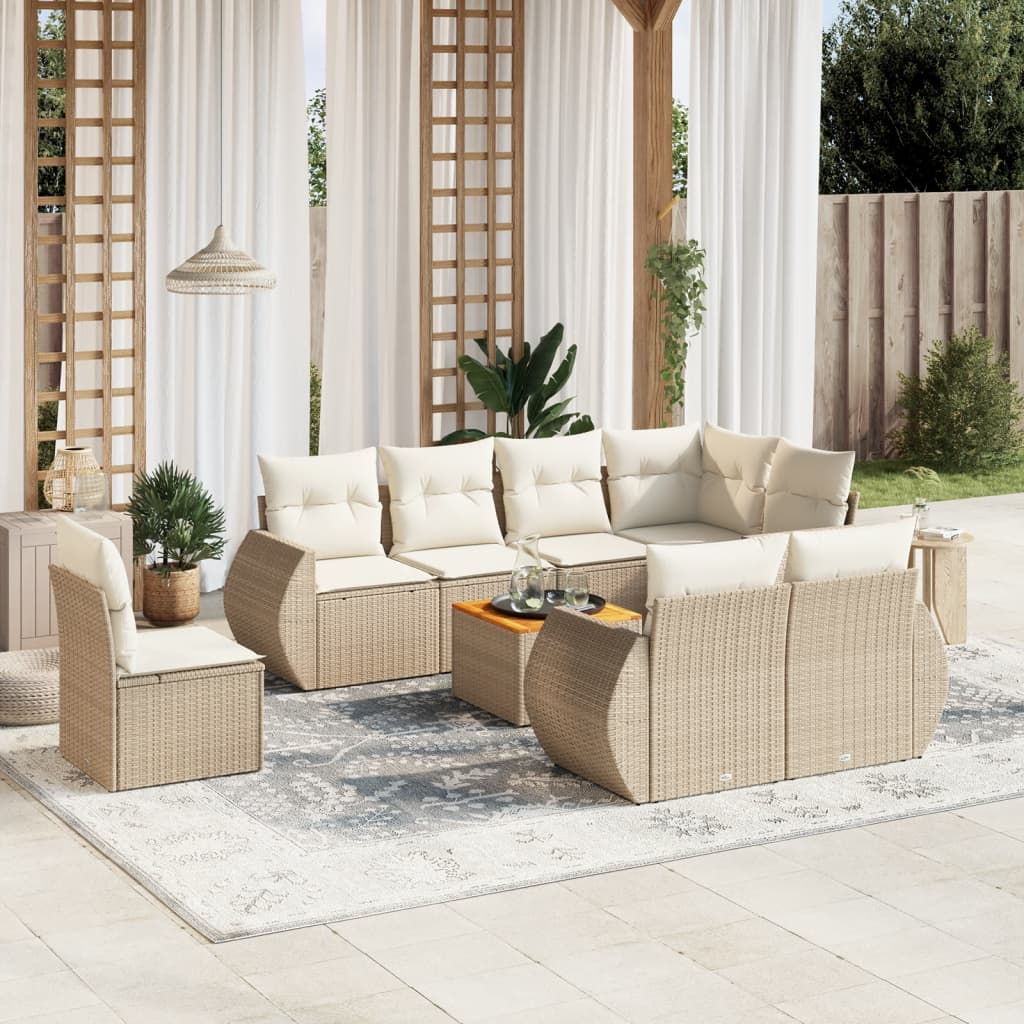 vidaXL Set de sofás de jardín 9 pzas con cojines ratán sintético beige