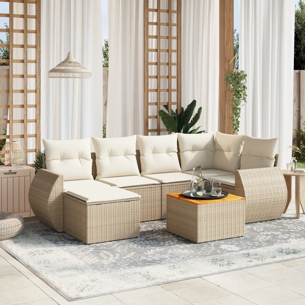 vidaXL Set sofás de jardín 7 piezas y cojines ratán sintético beige