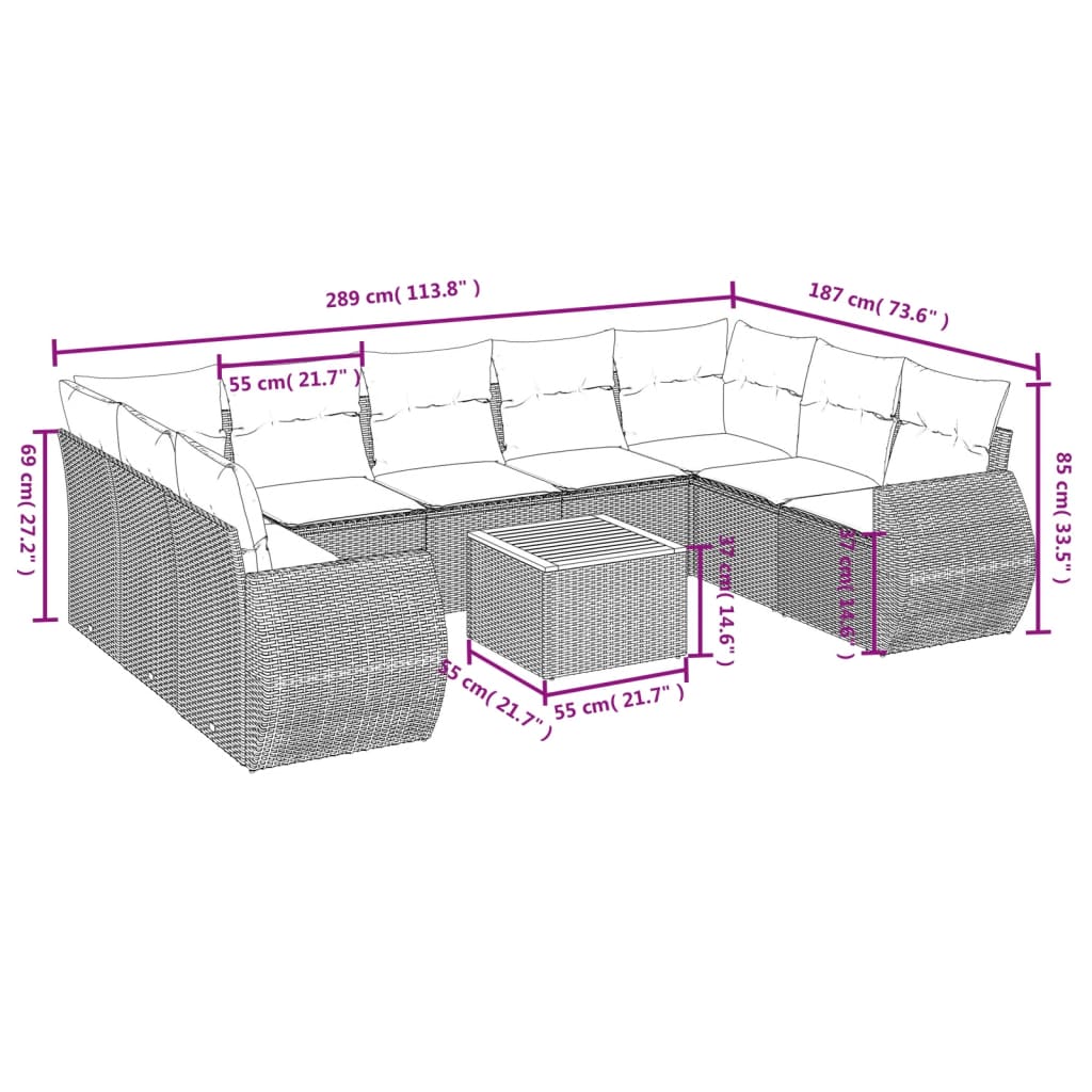 vidaXL Set de sofás de jardín 10 pzas cojines ratán sintético negro