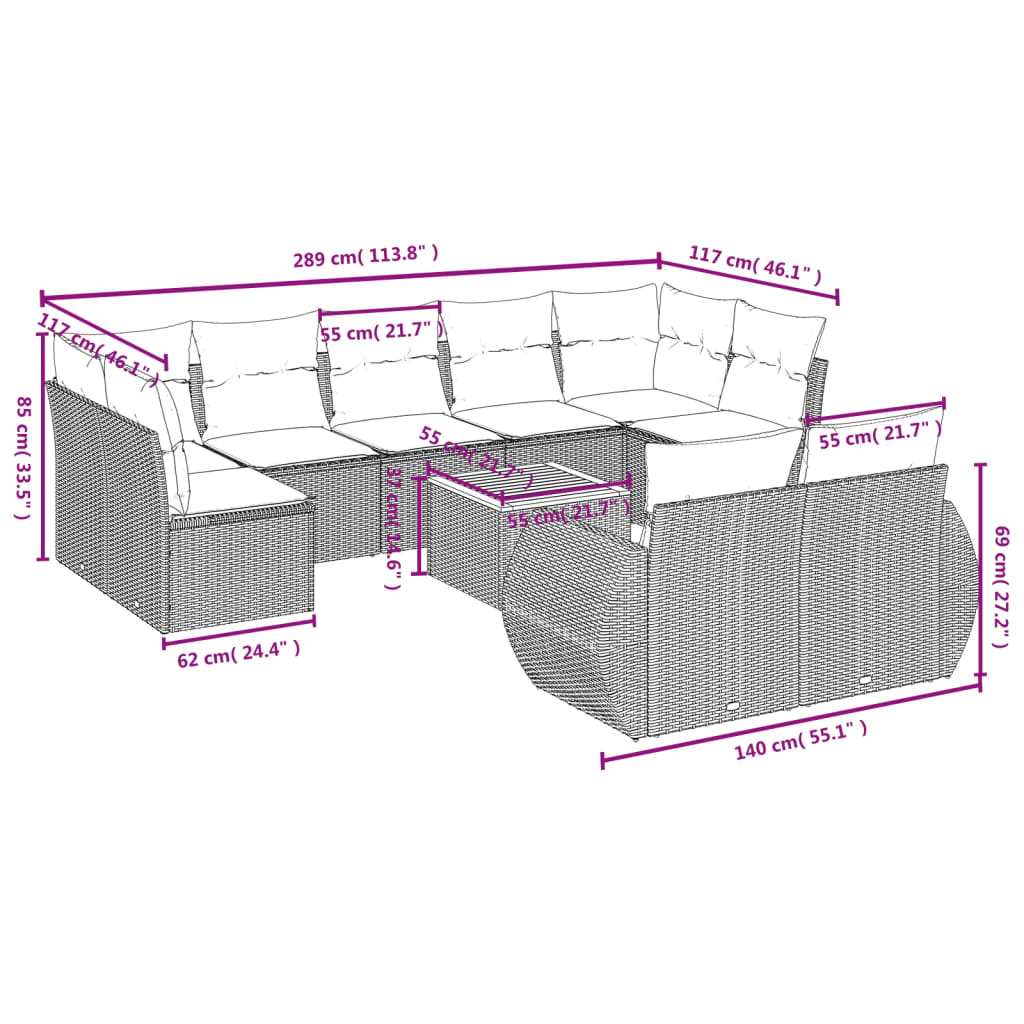 vidaXL Set de sofás de jardín 10 pzas cojines ratán sintético negro