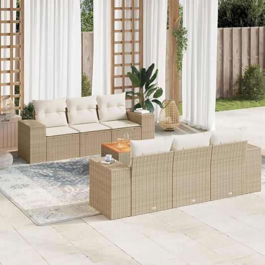 vidaXL Set sofás de jardín 7 piezas y cojines ratán sintético beige