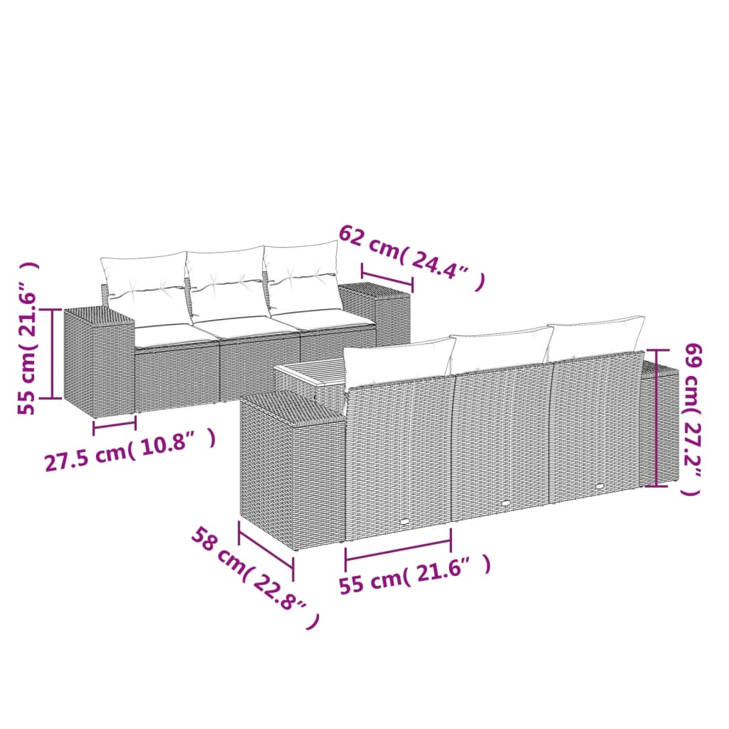 vidaXL Set sofás de jardín 7 piezas y cojines ratán sintético beige