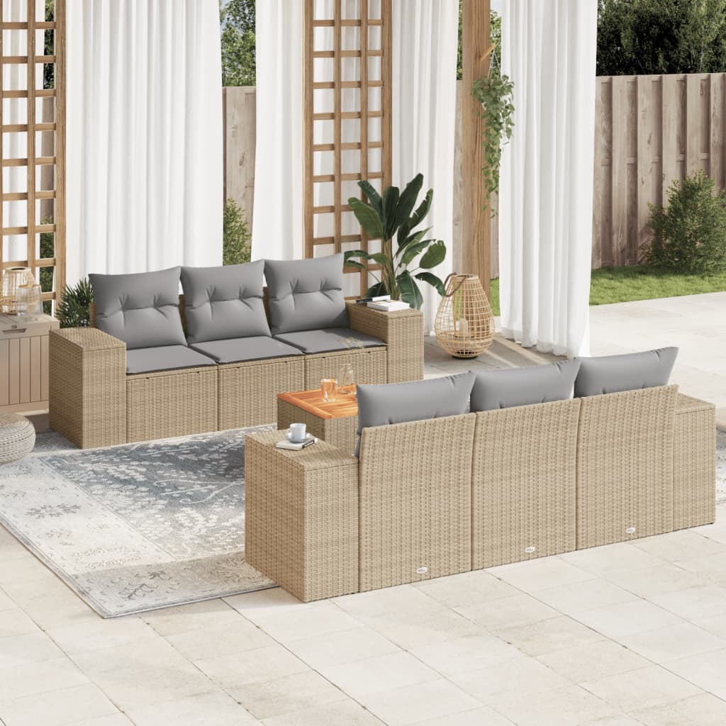 vidaXL Set sofás de jardín 7 piezas y cojines ratán sintético beige