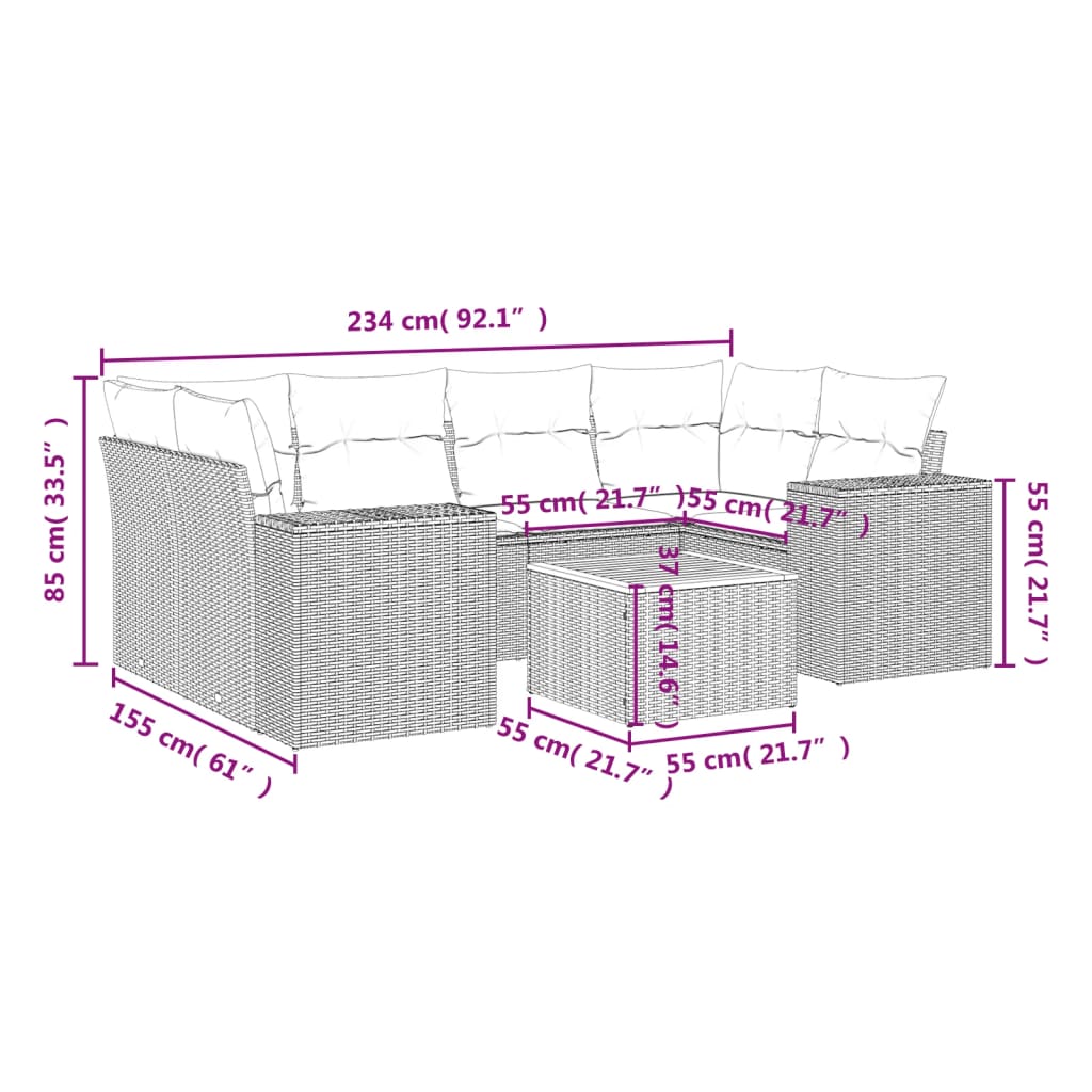 vidaXL Set de comedor de jardín 7 pzas y cojines ratán sintético negro