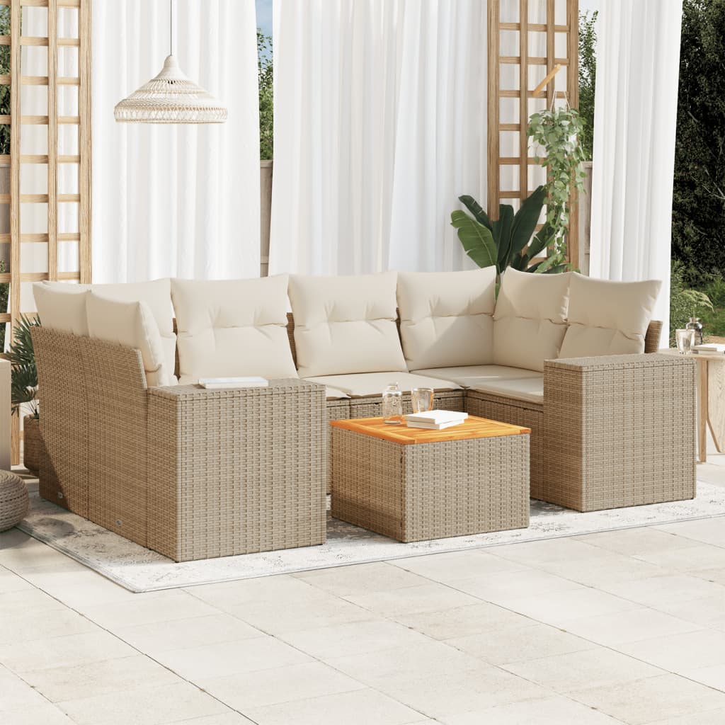 vidaXL Set sofás de jardín 7 piezas y cojines ratán sintético beige