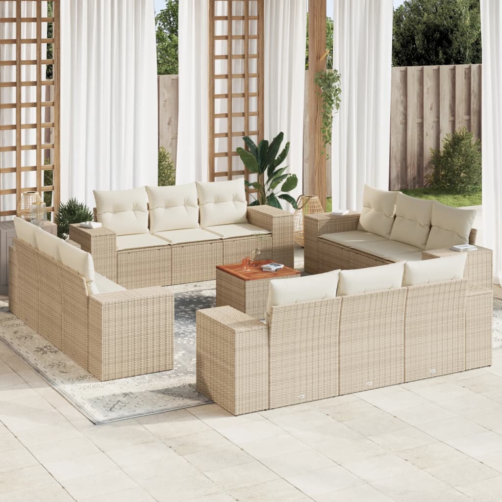 vidaXL Set sofás de jardín con cojines 13 pzas ratán sintético beige