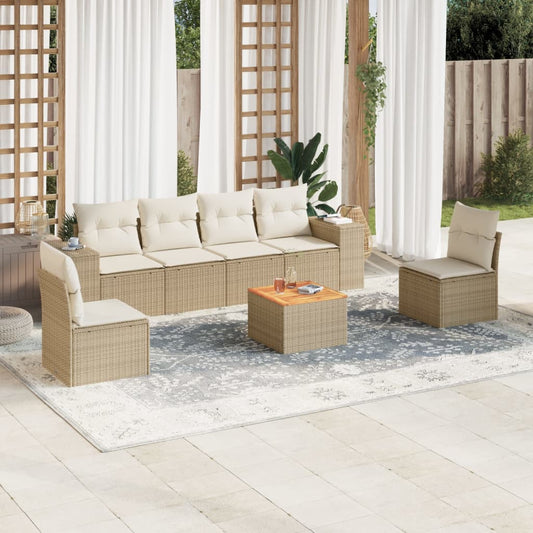 vidaXL Set sofás de jardín 7 piezas y cojines ratán sintético beige