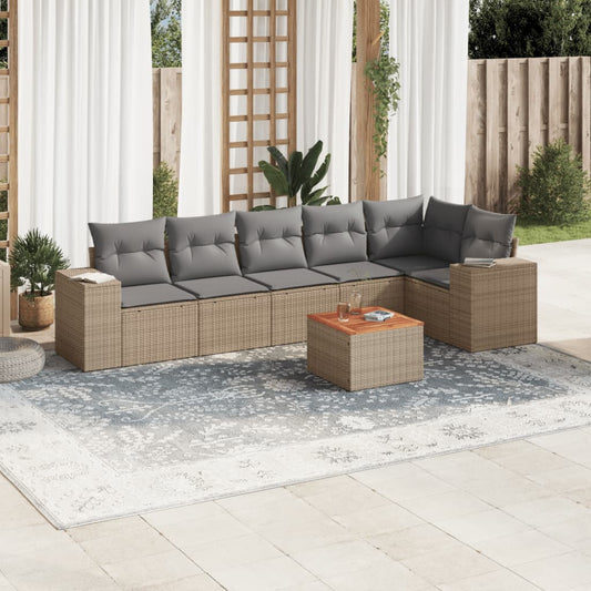 vidaXL Set sofás de jardín 7 piezas y cojines ratán sintético beige