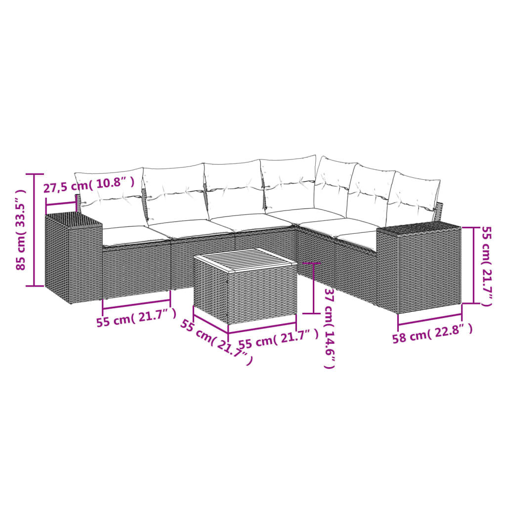 vidaXL Set sofás de jardín 7 piezas y cojines ratán sintético beige